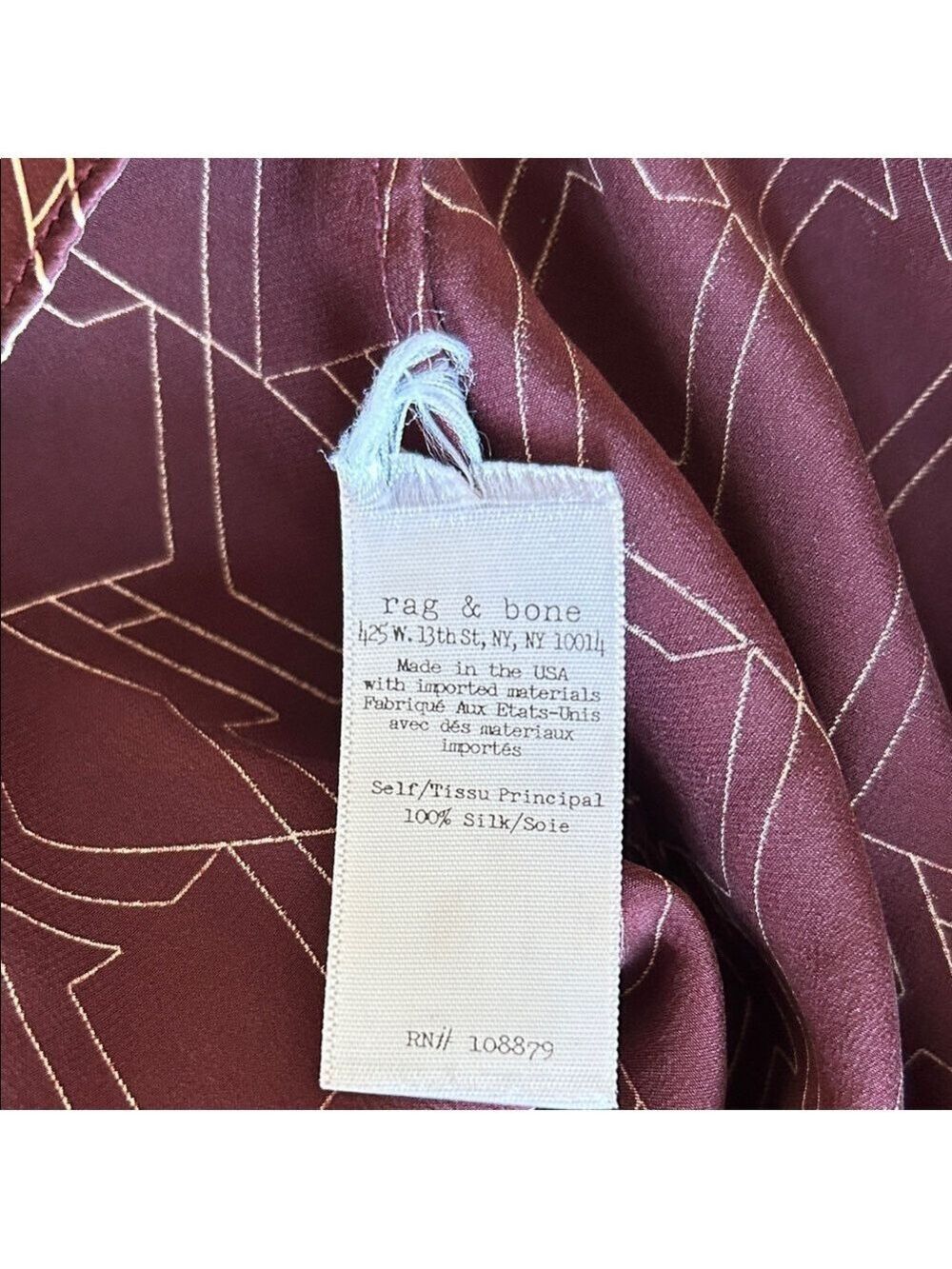 rag & bone Silk Burgundy Long Sleeve Dress with Geometric Pattern size 4 - Picture 14 of 14